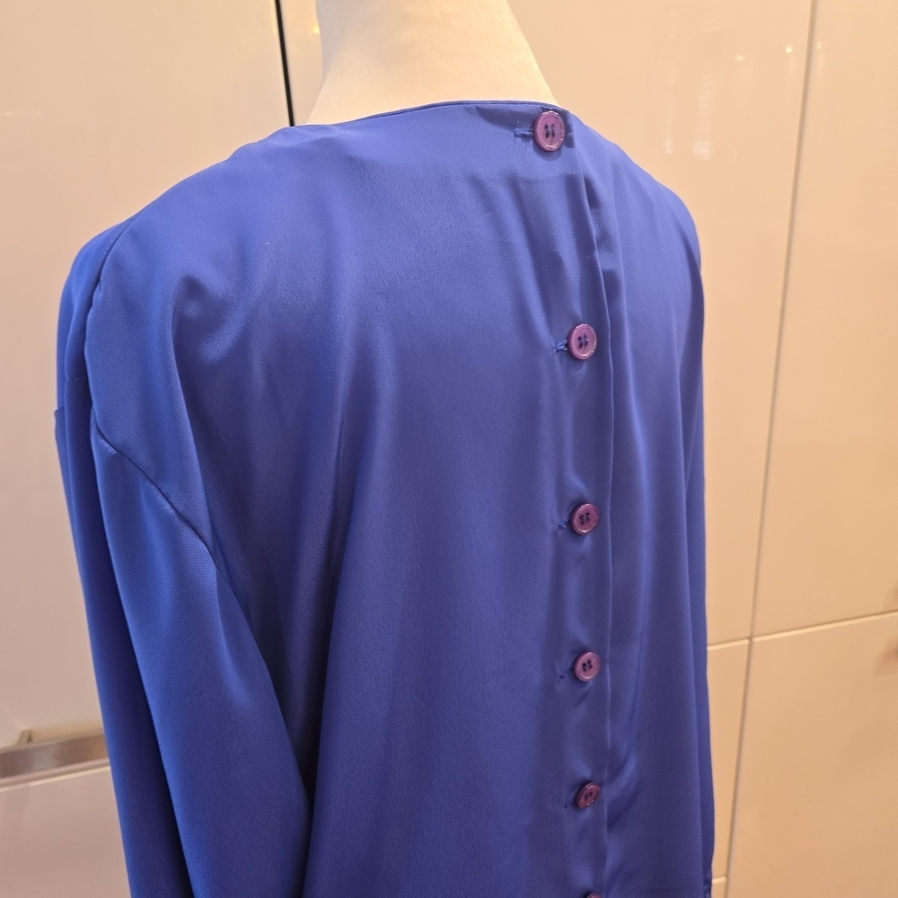 VTG Christian Dior Pleated Long Sleeve Royal Blue Blouse Top Womens Size 12 - Picture 6 of 13